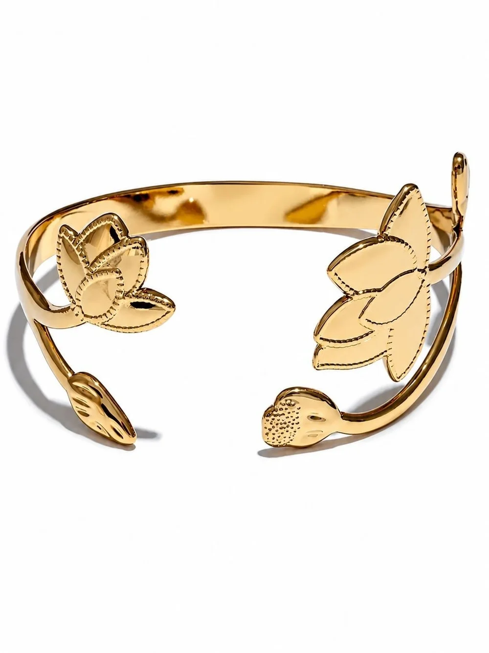 Gold Floral Lotus Open Cuff Bracelet